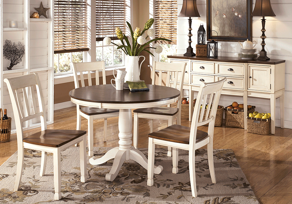 Whitesburg Round Dining Table And 4, White Round Dining Table Sets