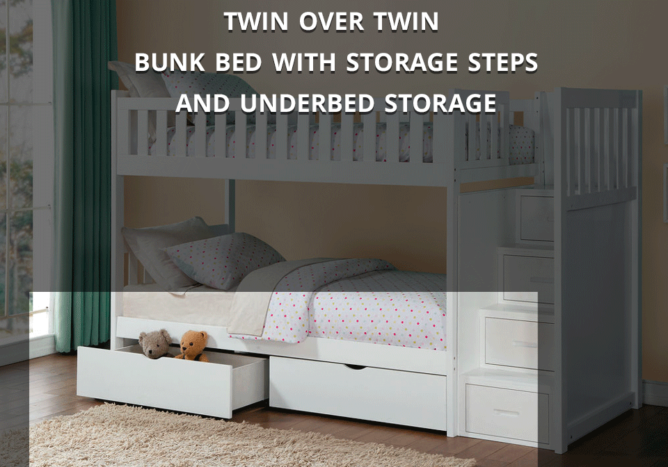 Galen Twin Twin Bunk Bed With Storage Steps