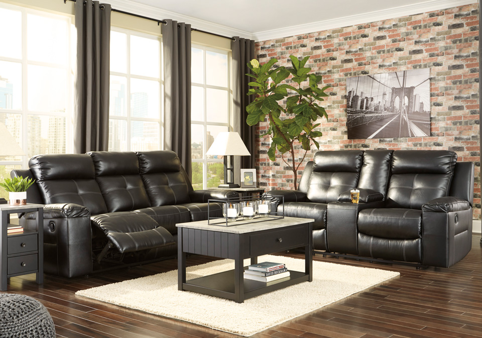 Kempten Black Reclining Sofa Set, Faux Leather Reclining Sofa Set