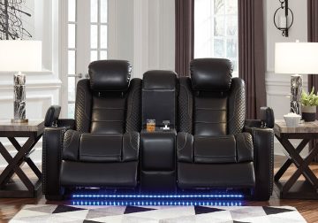 HOT BUY 🔥 Party Time Midnight Power Reclining Loveseat w/ Console & Adjustable Headrest