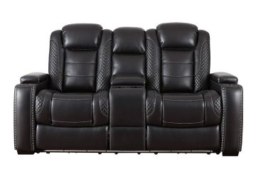 HOT BUY 🔥 Party Time Midnight Power Reclining Loveseat w/ Console & Adjustable Headrest