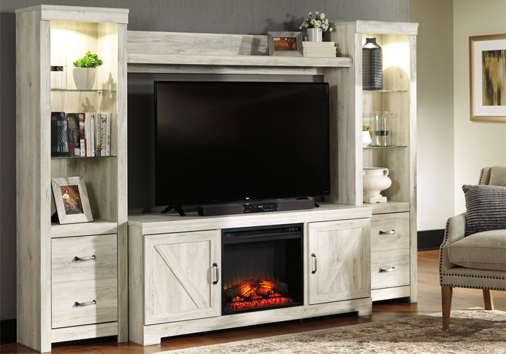 Bellaby White 4Pc Fireplace Entertainment Center Evansville Overstock