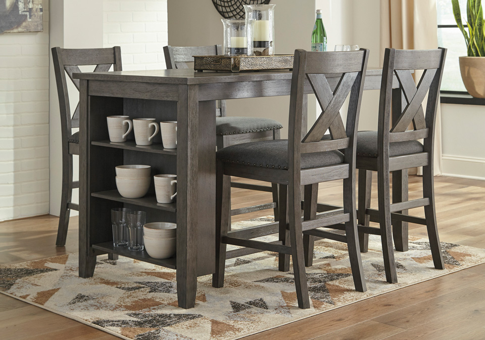 Caitbrook Gray 5pc Counter Height, Counter Height Dining Room Sets With Storage