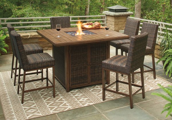 Paradise Trail Brown Outdoor Bar Table 7PC. Set
