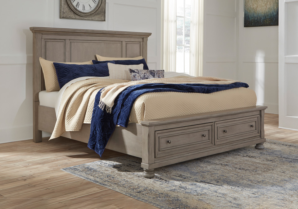 Lettner Light Gray King Panel Storage, Gray King Bed With Storage