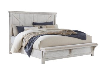 Brashland Linen Queen Panel Bed w/ Bench Footboard