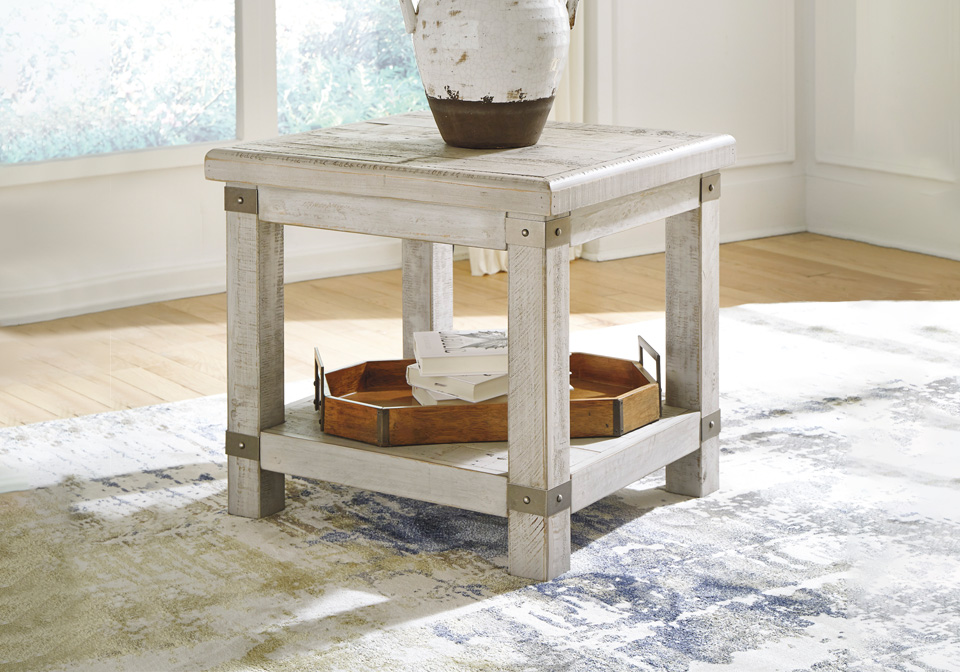 Carynhurst White Wash Gray Rectangular, Farmhouse Style End Table Lamps For Living Room