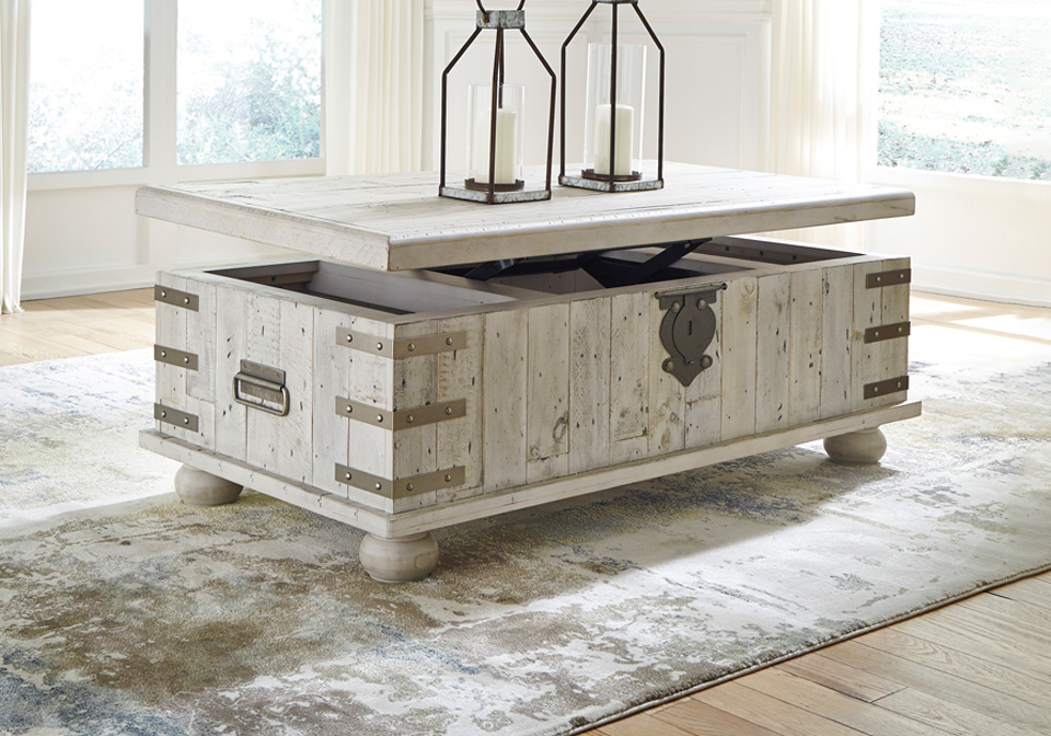 Signature Design by Ashley Carynhurst Lift Top Cocktail Table White Wash Gray 