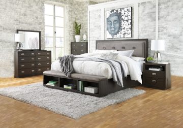 Hyndell Dark Brown King Upholstered Storage Bedroom Set