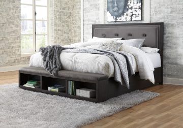 Hyndell Dark Brown King Upholstered Storage Bedroom Set