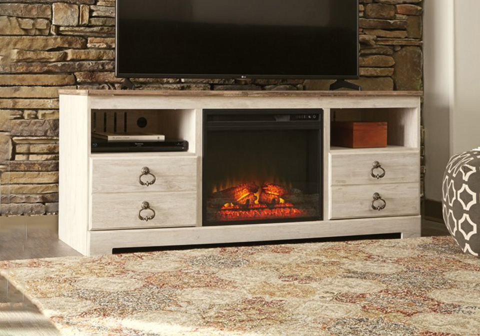 Willowton Whitewash TV Stand w/Fireplace Option Evansville Overstock