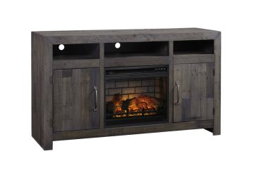 Mayflyn Charcoal Large TV Stand w/ Fireplace Insert