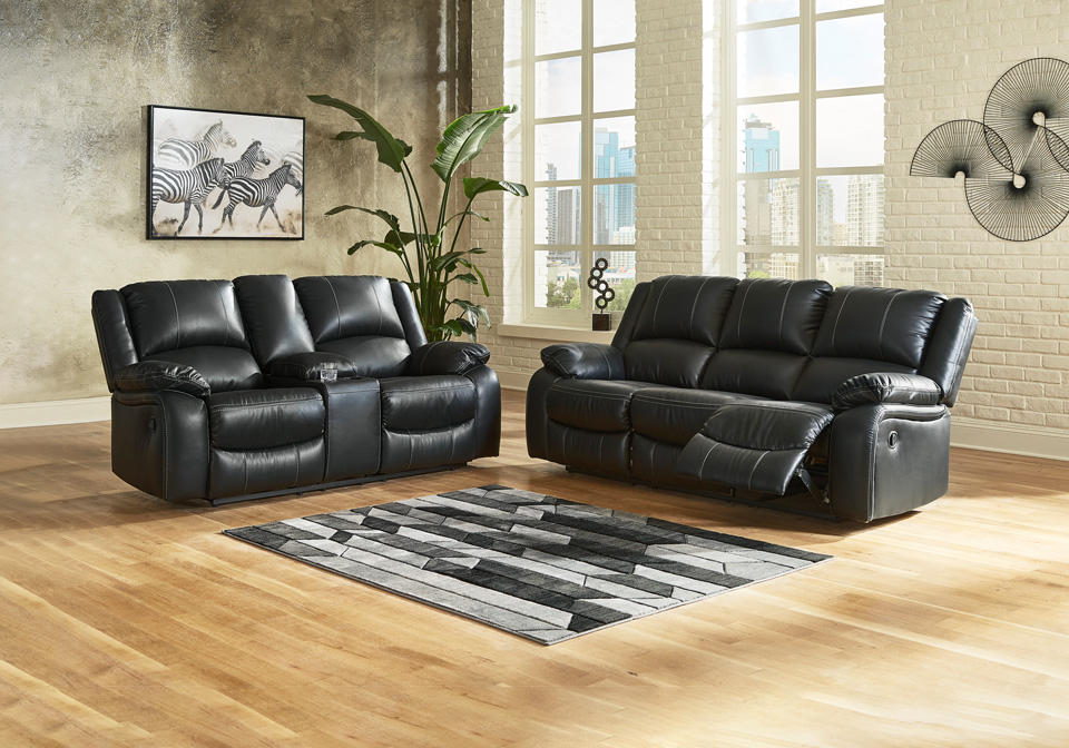 Black Power Reclining Sofa Set, Black Leather Power Reclining Sofa