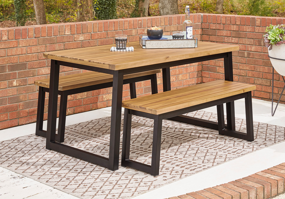 Town Wood Outdoor Dining Table Set, Wooden Bench Dining Table Outdoor Set