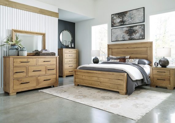 Galliden Light Brown King Panel Bedroom Set - Evansville Overstock ...