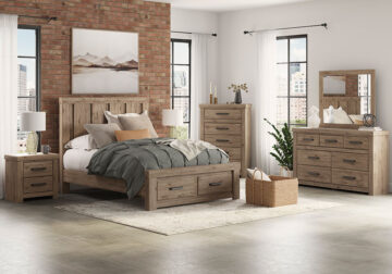 Oliandon Light Brown Queen Panel Storage Bed Set