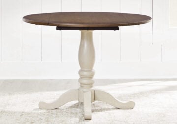 Wirloni Antique White/Brown Round Drop Leaf Table